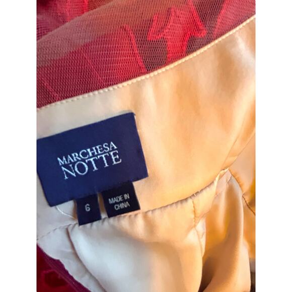 Marchesa Notte Red Velvet Sequin Evening Gown - Size 6 - Picture 5 of 16